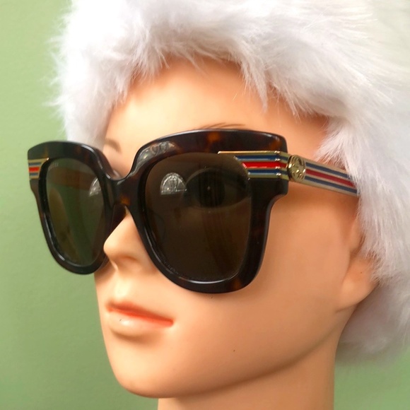 Gucci Womens Gg0281sa Havana Frame Gray Lenses Gradient Square Sunglasses W/ Coa